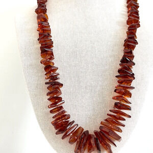 Vintage Natural Baltic Amber Graduated Long Beaded Chunky Hand Knotted Necklace